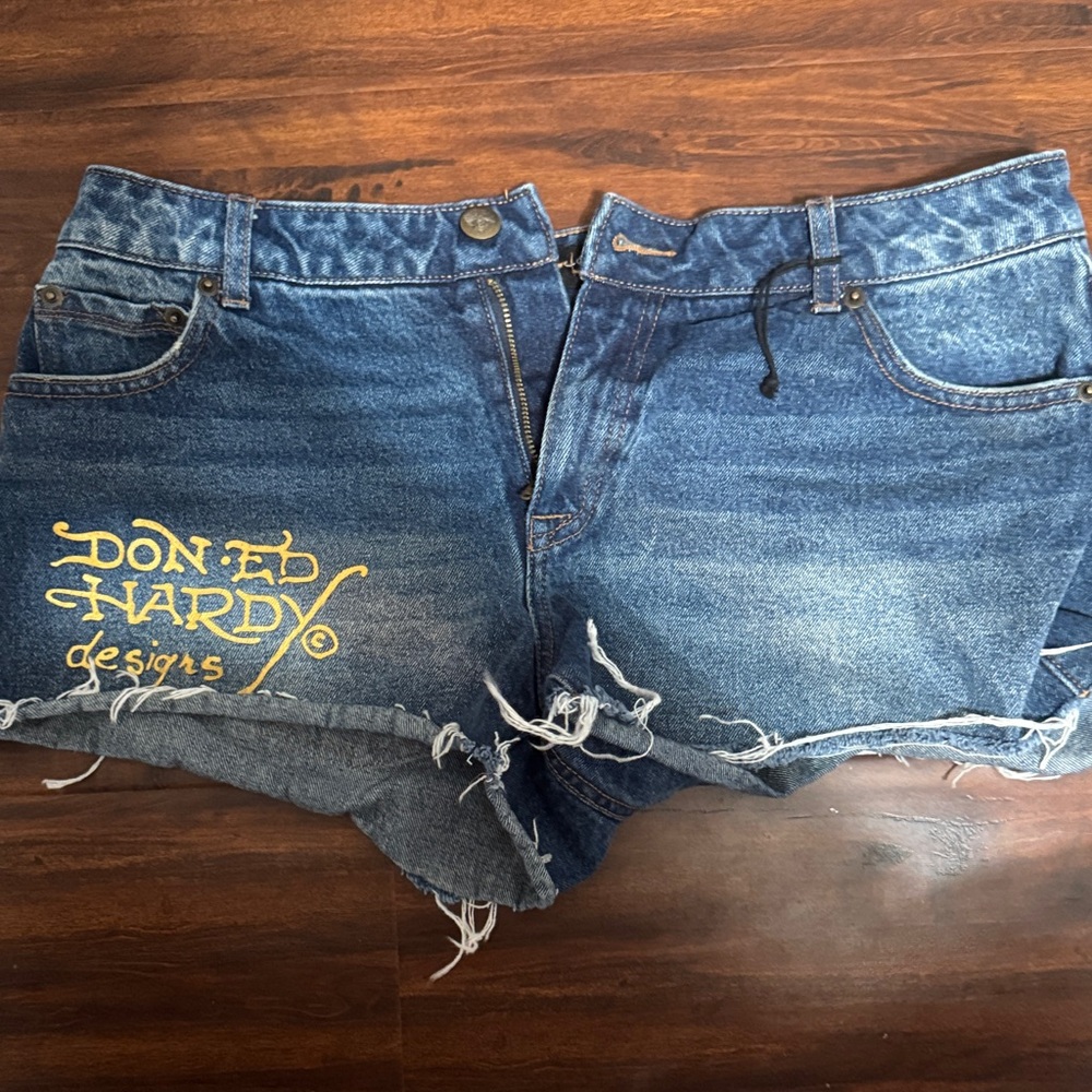 Ed Hardy Women's Distressed Blue Jean Shorts